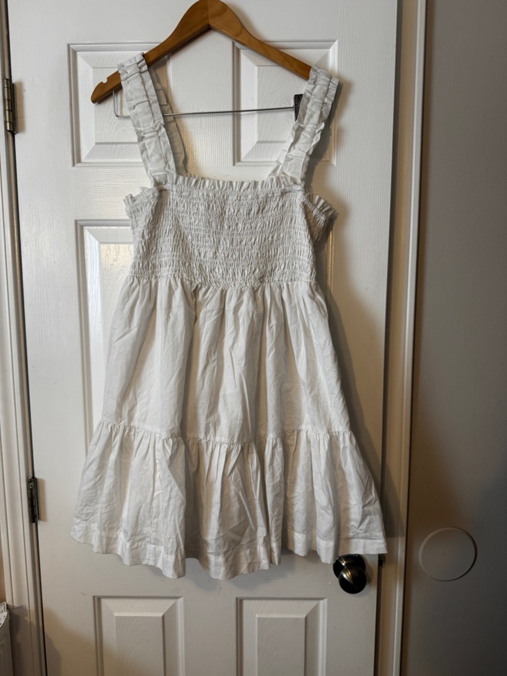 Abercrombie & Fitch White Smocked Ruffle Strap Tiered Mini Dress Size XL